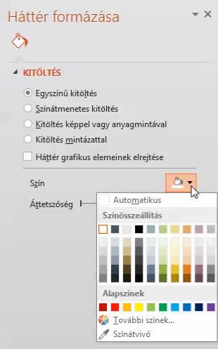 Háttér A hátteret gyakran formázzuk, hiszen ez esztétikussá teszi a bemutatónk megjelenését. Kérjünk a dia területén egy helyi menüt, majd válasszuk a Háttér formázása parancsot.