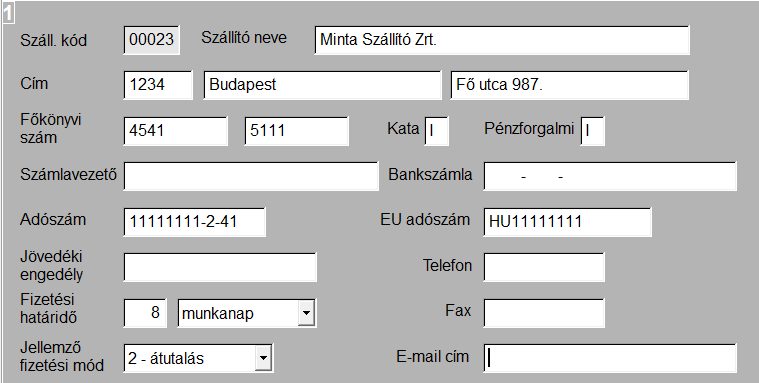 6.5. Szállítók A vevőkhöz teljesen hasonló adatbeviteli képernyőn lehet a bejövő számla nyilvántartásban szereplő szállítók adatait rögzíteni. o 2.