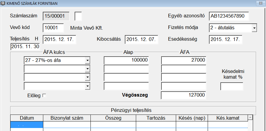 írandó be a mezőbe. Ha a számla nem tartozik egyik speciális kategóriába sem, akkor a mező üresen marad. Fordított adózás jelölése esetén a vevő adószámának kitöltése kötelező.