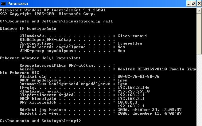 Ipconfig parancs Az ipconfig