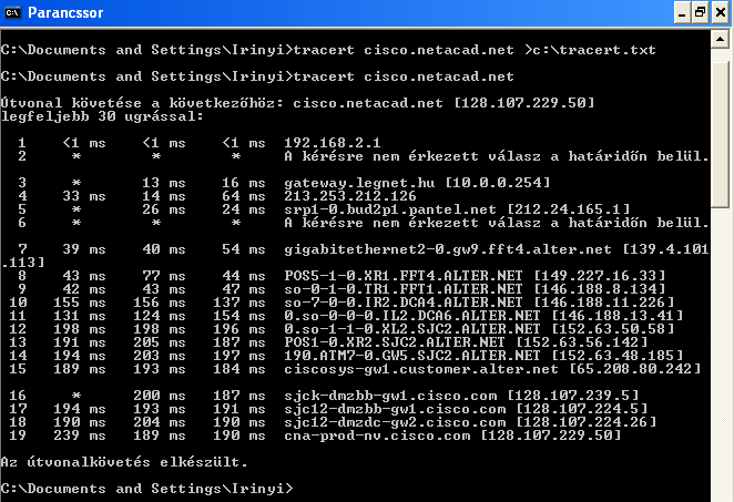 Tracert parancs Az