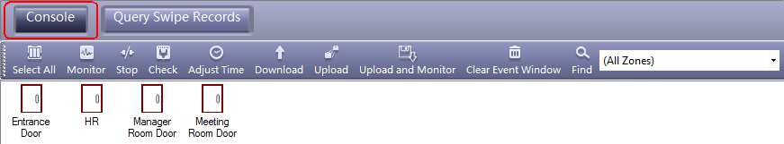 A konzol menüpont alapműveleteket tartalmaz, például: Monitor (megfigyelés), Check (ellenőrzés) Adjust