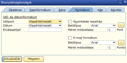 14. ábra: MS: Nyomtatási formátum szerkesztő/rács regiszter 1. 15. ábra: MS: Nyomtatási formátum szerkesztő/rács regiszter 2. 1.2.4.4 Beszámoló tulajdonságok megjelenítése Formátum regiszter A