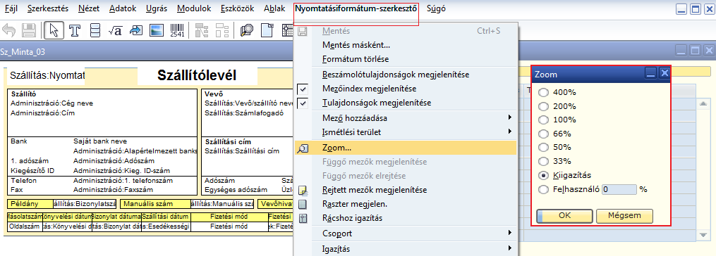 19. ábra: MS: Nyomtatásformátum - szerkesztő > Mező hozzáadása 1.2.