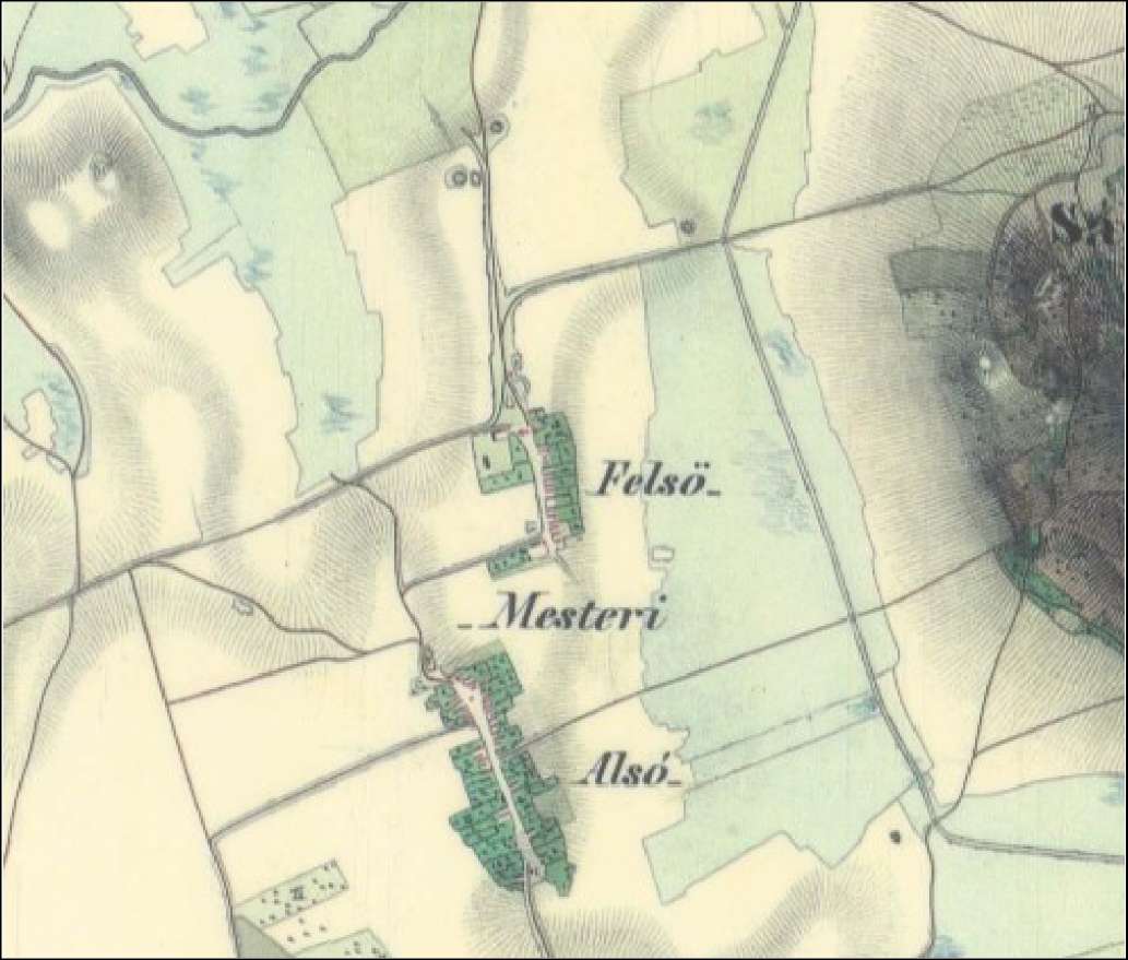 Mesteri: 1800-as évek közepe: A Cinca patak partján végig gyepterületek voltak. A településtől keletre a Ság hegyet körülöleli egy gyepkoszorú.