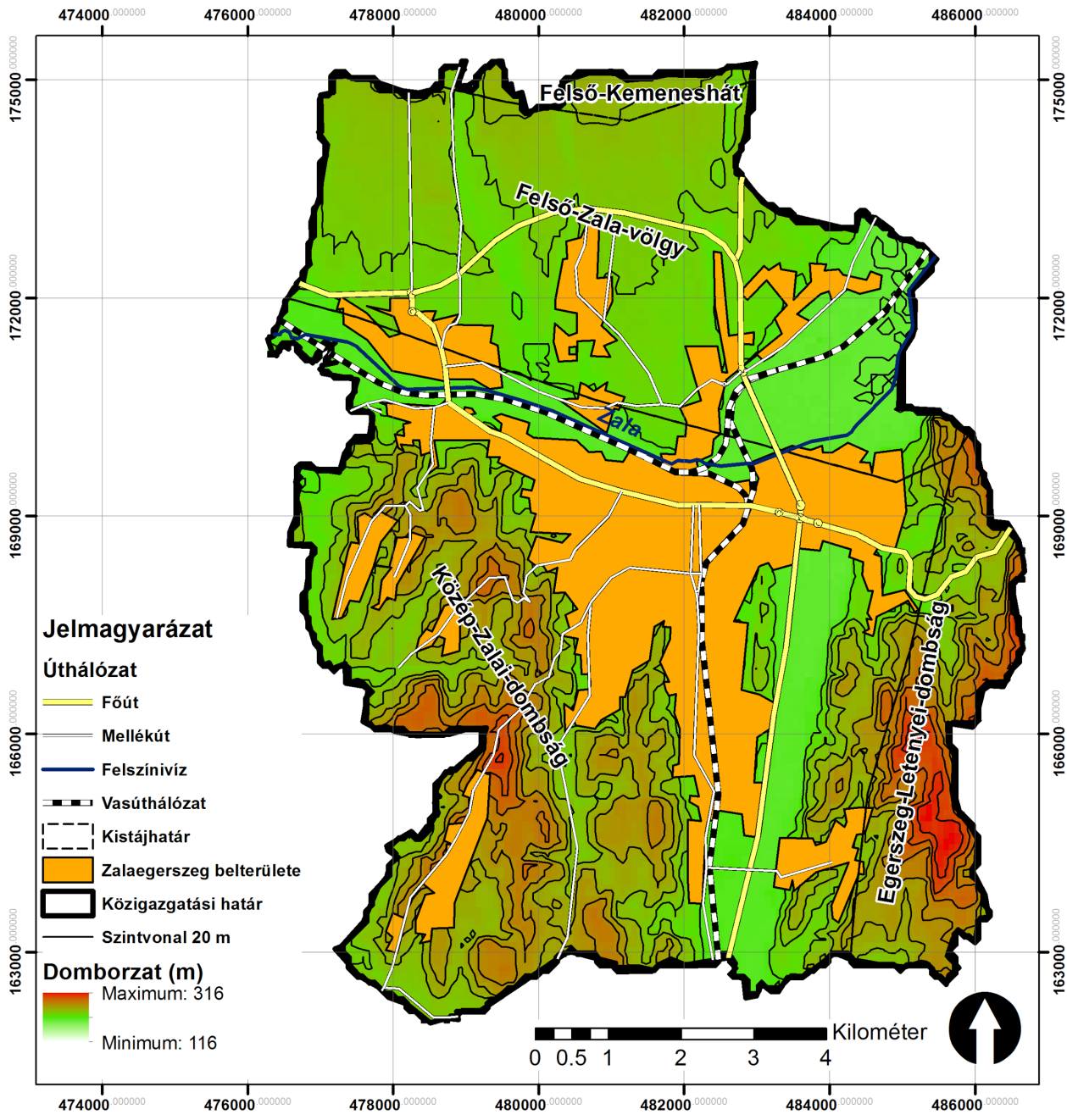 10. ábra Zalaegerszeg szintvonalas domborzati térképe Forrás: SRTM, OSM, GoogleMaps, Magyarország kistájainak katasztere Éghajlat Zalaegerszeg éghajlata mérsékelten hűvös mérsékelten nedves.