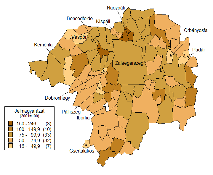 22. ábra A gyermekkorúak számának változása 2001 2011 között a Zalaegerszegi járásban (%) Forrás: TEIR A 60 év felettiek, vagyis az időskorúak létszáma Zalaegerszegen a 2001-es 11146 főről 2011-re