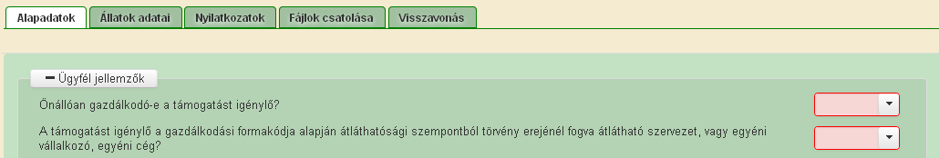 Alapadatok Ügyfélbesorolás Kedvezményezett típusa: Csak akkor kell kitölteni a mezőt, ha a támogatást igénylő gazdálkodási formája alapján szükség van erre az adatra.