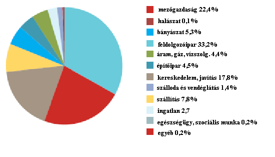 2. ábra Gazdasági tevékenységek szerkezete a Vajdaságban, 2004, versenyszféra Forrás: Vojvodina in brief, Voivodina-CESS, www.vojvodina-cess.