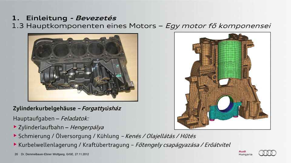 Forgattyúsház Hauptaufgaben Feladatok: Zylinderlaufbahn Hengerpálya Schmierung /