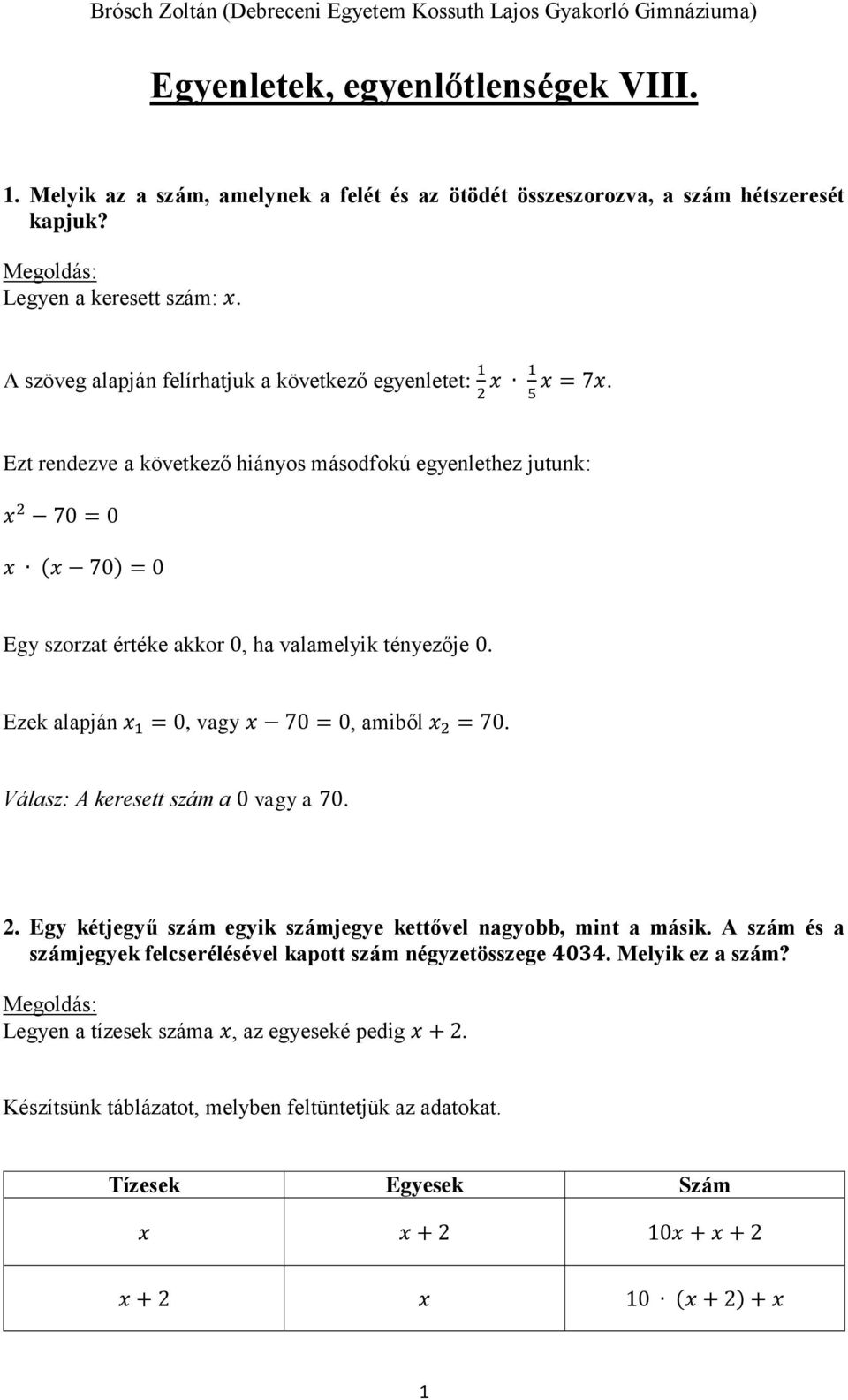 Egyenletek, egyenlőtlenségek VIII. - PDF Ingyenes letöltés