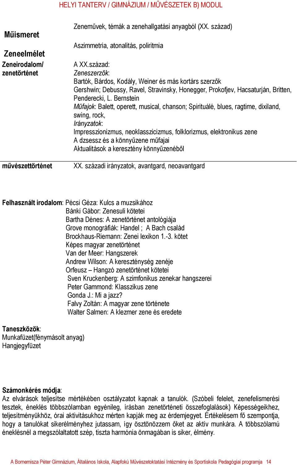 Bernstein Műfajok: Balett, operett, musical, chanson; Spirituálé, blues, ragtime, dixiland, swing, rock, Irányzatok: Impresszionizmus, neoklasszicizmus, folklorizmus, elektronikus zene A dzsessz és a