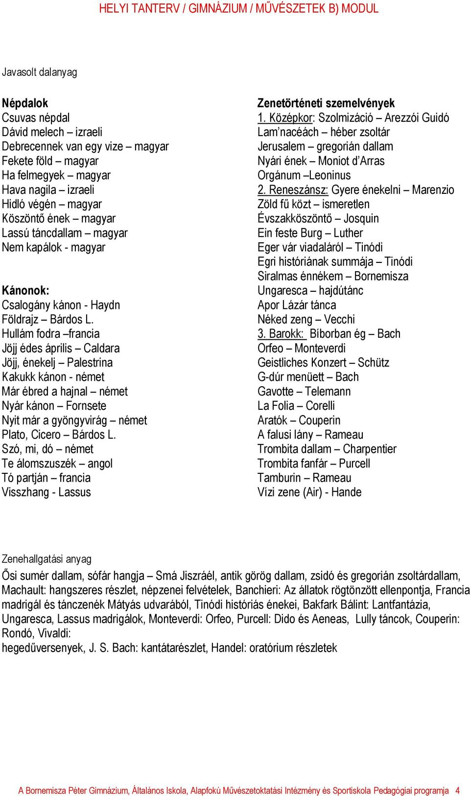 Hullám fodra francia Jöjj édes április Caldara Jöjj, énekelj Palestrina Kakukk kánon - német Már ébred a hajnal német Nyár kánon Fornsete Nyit már a gyöngyvirág német Plato, Cicero Bárdos L.