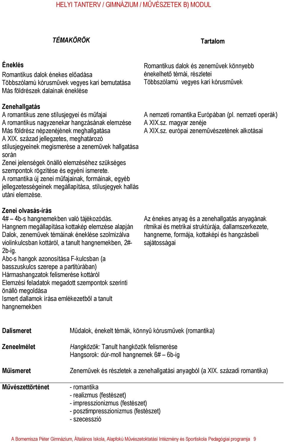 század jellegzetes, meghatározó stílusjegyeinek megismerése a zeneművek hallgatása során Zenei jelenségek önálló elemzéséhez szükséges szempontok rögzítése és egyéni ismerete.