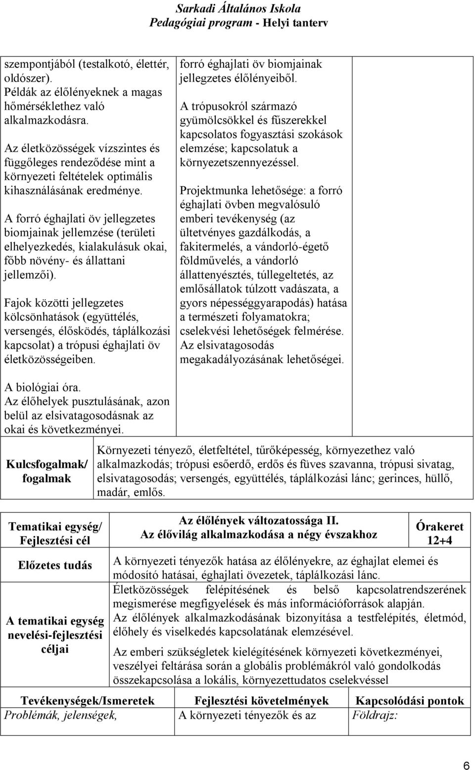 A forró éghajlati öv jellegzetes biomjainak jellemzése (területi elhelyezkedés, kialakulásuk okai, főbb növény- és állattani jellemzői).