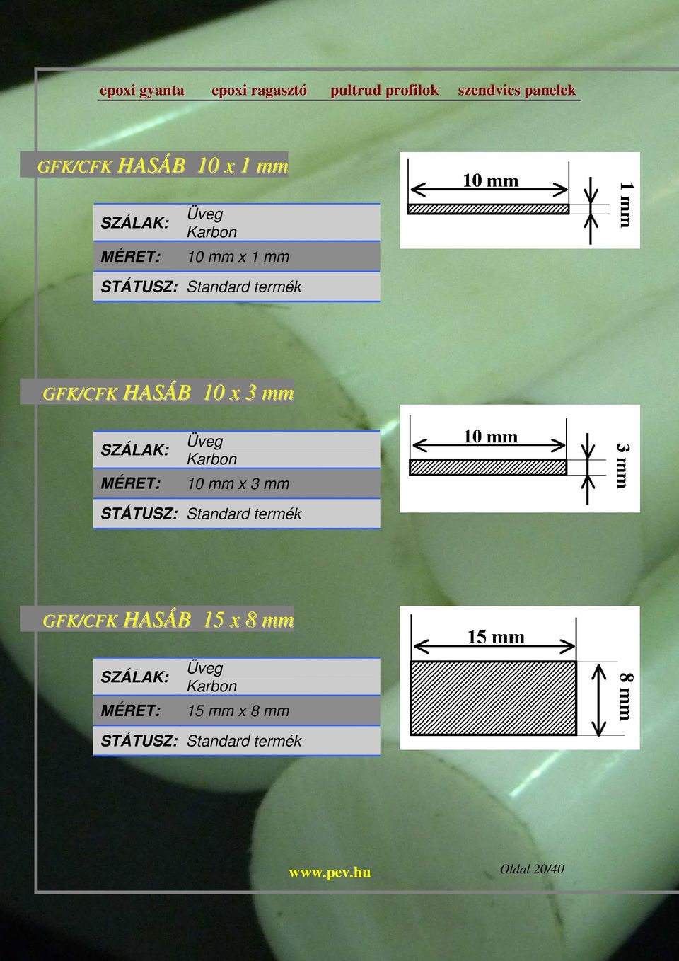 x 3 mm GFK/CFK HASÁB 15 x 8 mm 15