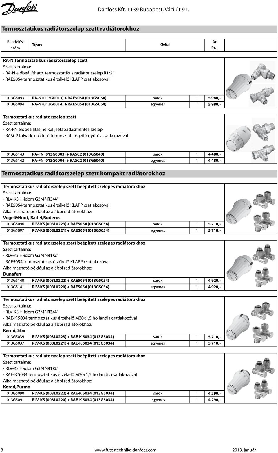 RAE5054 (013G5054) sarok 1 013G5094 RA-N (013G0014) + RAE5054 (013G5054) egyenes 1 5 980,- 5 980,- Termosztatikus radiátorszelep szett Szett tartalma: - RA-FN előbeállítás nélküli, letapadásmentes