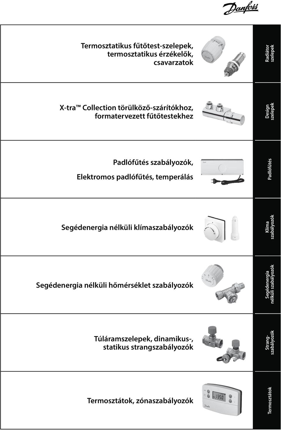 klímaszabályozók Segédenergia nélküli hőmérséklet szabályozók Túláramszelepek, dinamikus-, statikus strangszabályozók Termosztátok, zónaszabályozók