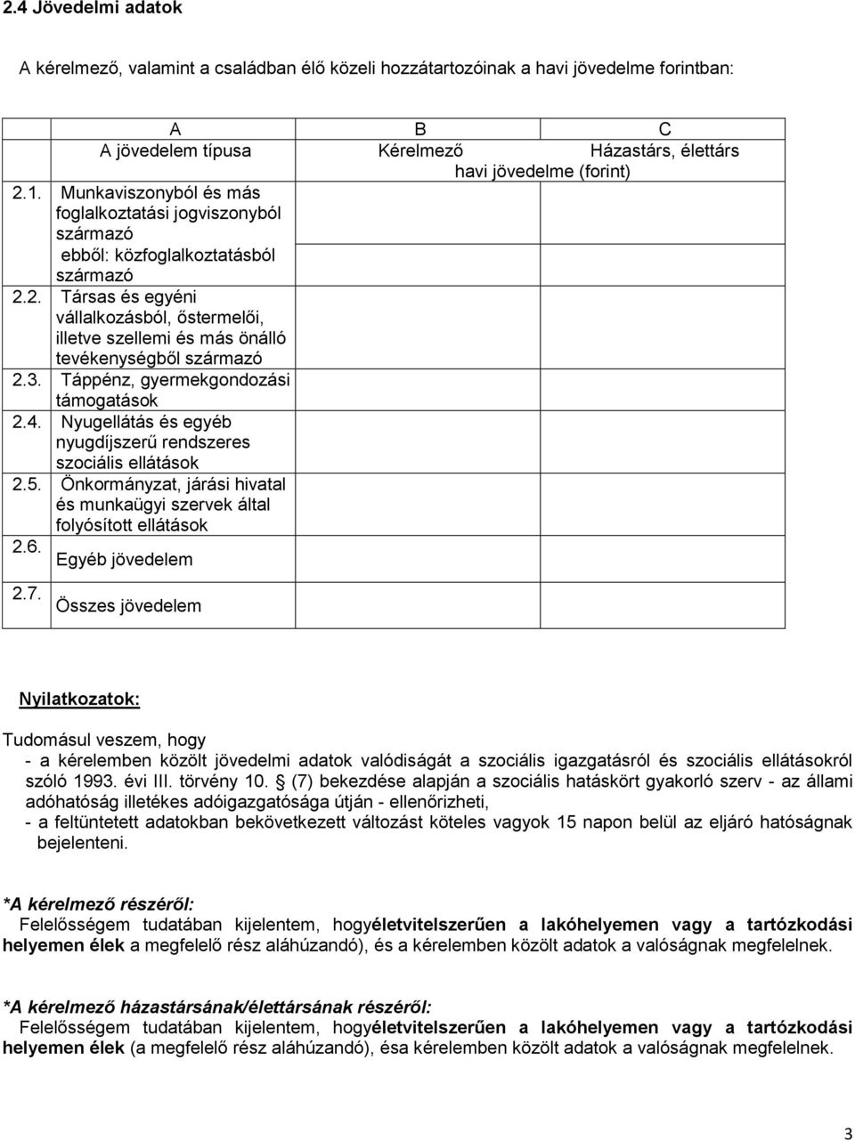 2. Társas és egyéni vállalkozásból, őstermelői, illetve szellemi és más önálló tevékenységből származó 2.3. Táppénz, gyermekgondozási támogatások 2.4.