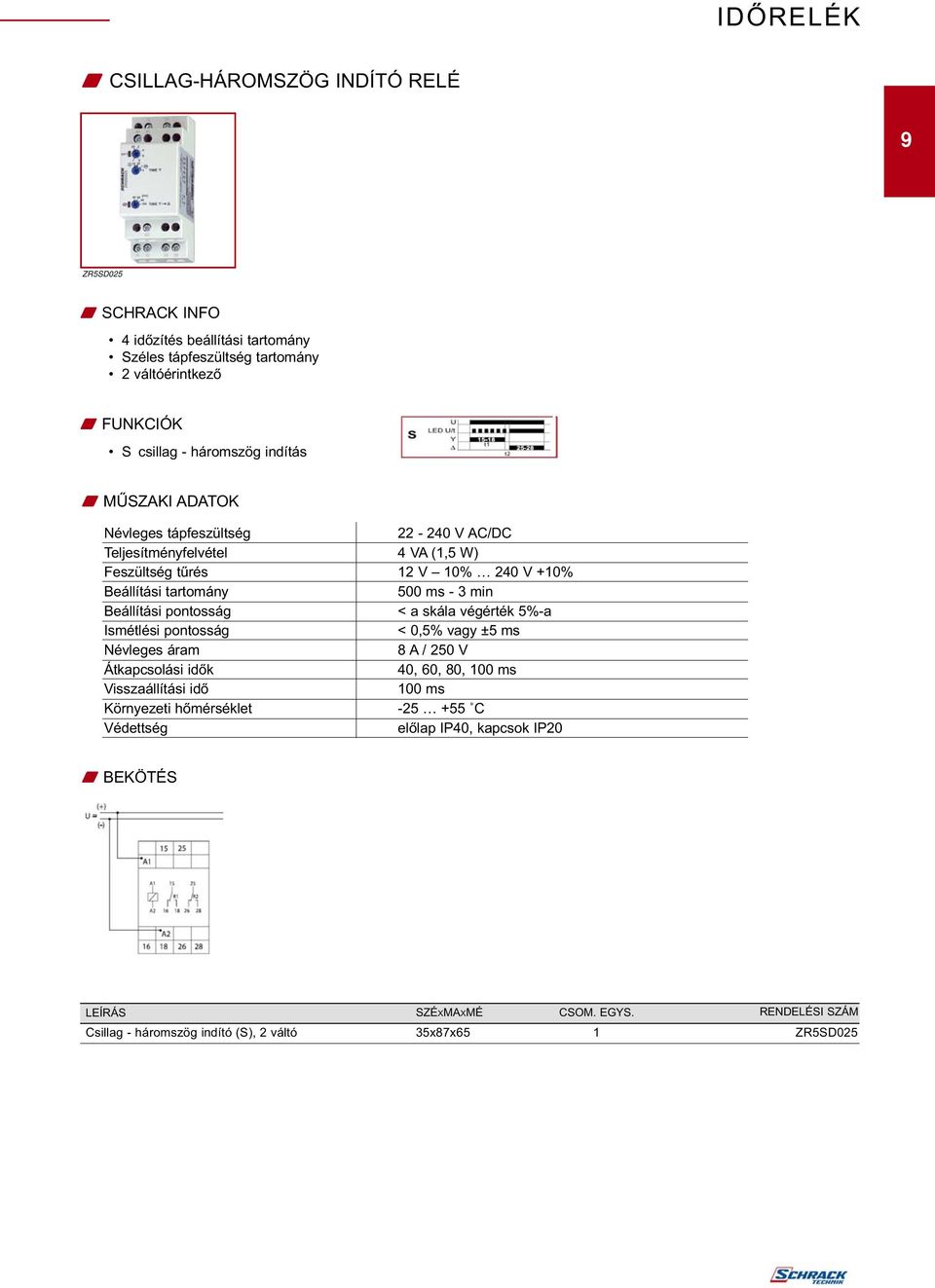 Teljesítményfelvétel 4 VA (,5 W) Feszültség tűrés 2 V 0% 240 V +0% 500 ms - 3