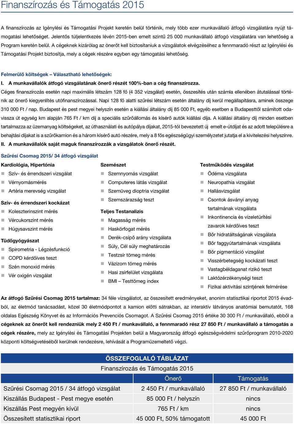 A cégeknek kizárólag az önerőt kell biztosítaniuk a vizsgálatok elvégzéséhez a fennmaradó részt az Igénylési és Támogatási Projekt biztosítja, mely a cégek részére egyben egy támogatási lehetőség.