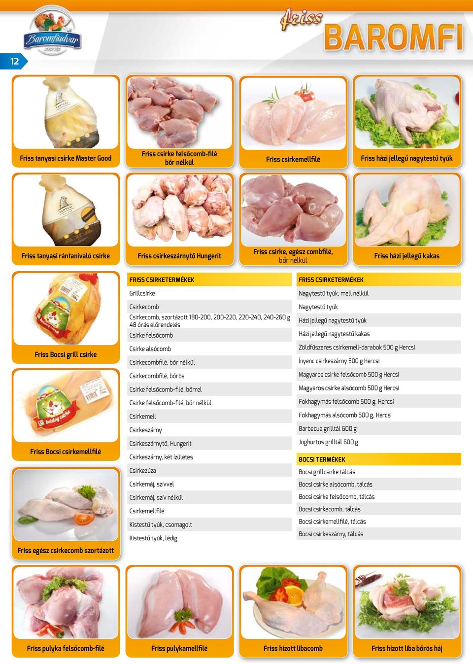 Csirkecomb, szortázott 180-200, 200-220, 220-240, 240-260 g 48 órás előrendelés Csirke felsőcomb Csirke alsócomb Csirkecombfilé, bőr nélkül Csirkecombfilé, bőrös Csirke felsőcomb-filé, bőrrel Csirke