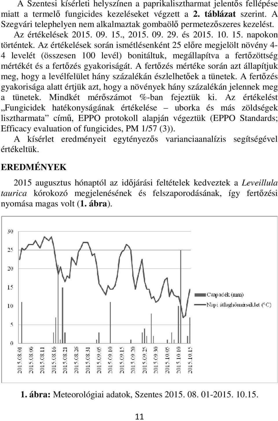 Az értékelések során ismétlésenként 25 előre megjelölt növény 4-4 levelét (összesen 100 levél) bonitáltuk, megállapítva a fertőzöttség mértékét és a fertőzés gyakoriságát.