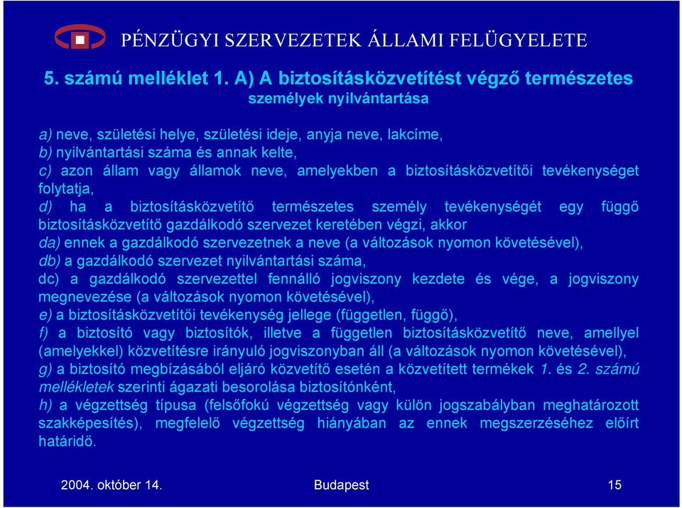 államok neve, amelyekben a biztosításközvetítői tevékenységet folytatja, d) ha a biztosításközvetítő természetes személy tevékenységét egy függő biztosításközvetítő gazdálkodó szervezet keretében