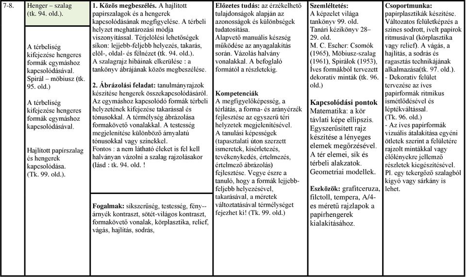 A térbeli helyzet meghatározási módja viszonyítással. Térjelölési lehetőségek síkon: lejjebb-feljebb helyezés, takarás, elöl-, oldal- és félnézet (tk. 94. old.).