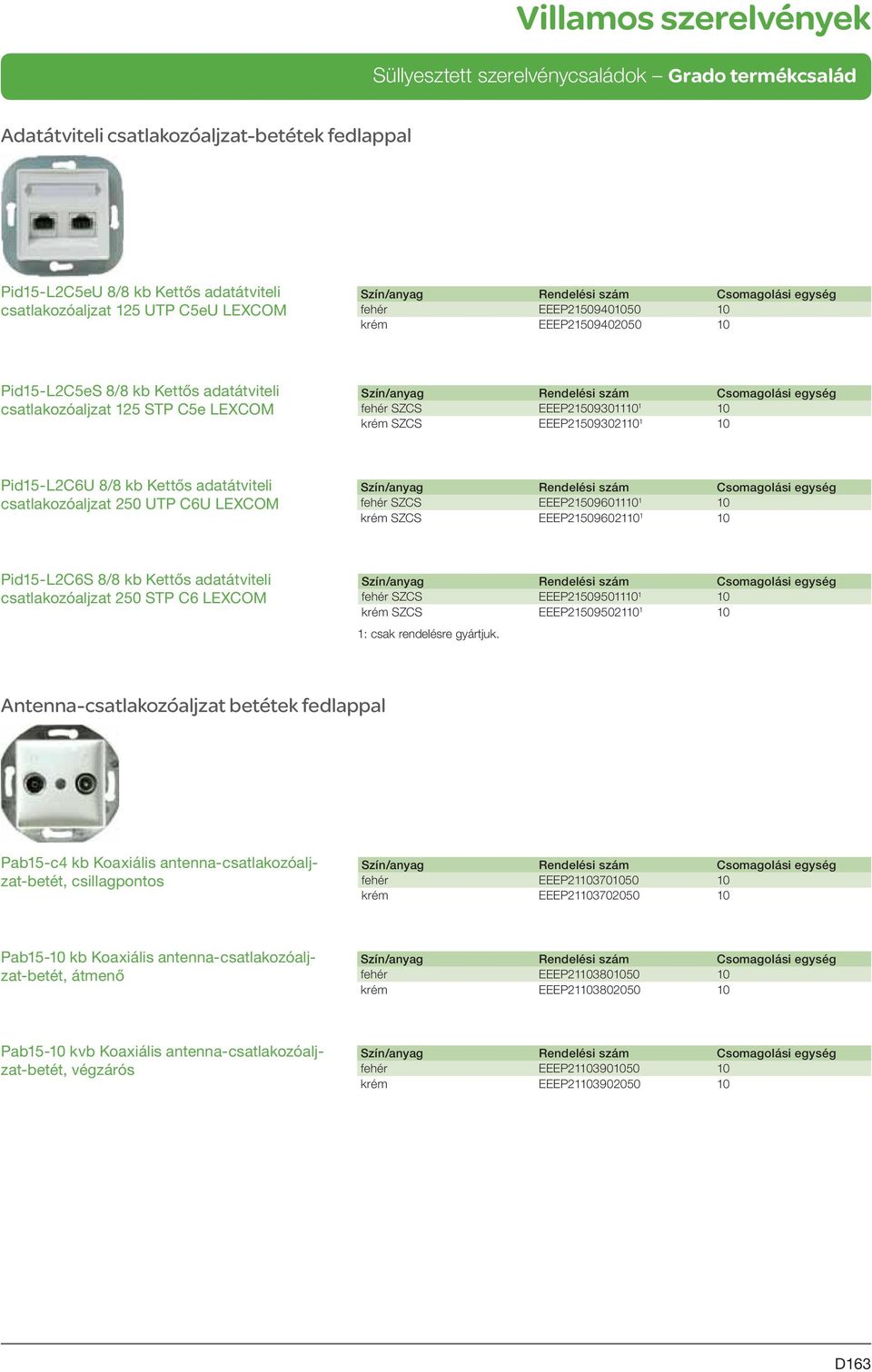 SZCS EEEP21509601110 1 10 krém SZCS EEEP21509602110 1 10 Pid15-L2C6S 8/8 kb Kettős adatátviteli csatlakozóaljzat 250 STP C6 LEXCOM fehér SZCS EEEP21509501110 1 10 krém SZCS EEEP21509502110 1 10 1: