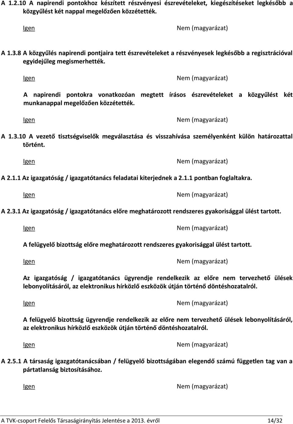 A napirendi pontokra vonatkozóan megtett írásos észrevételeket a közgyűlést két munkanappal megelőzően közzétették. A 1.3.