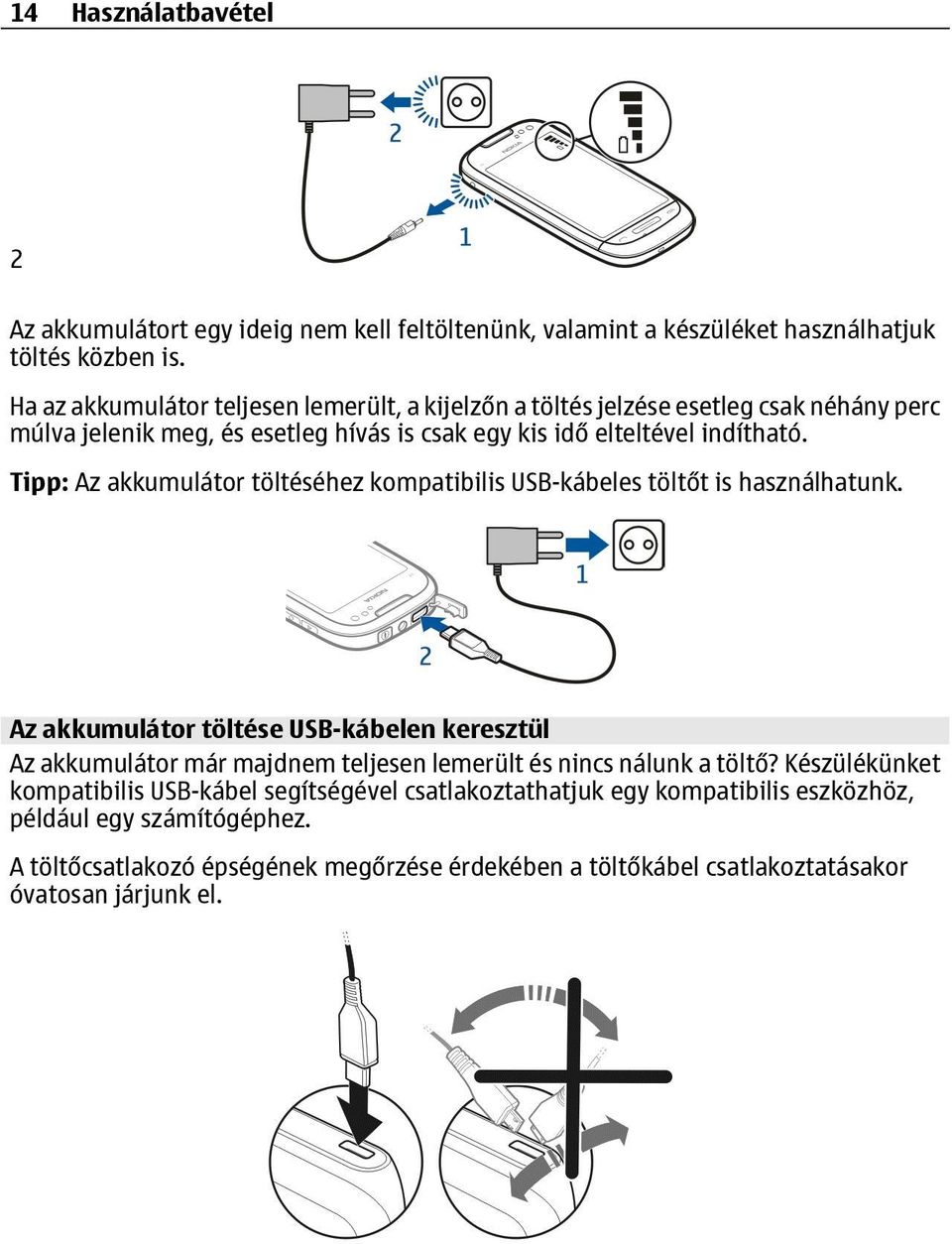 Tipp: Az akkumulátor töltéséhez kompatibilis USB-kábeles töltőt is használhatunk.