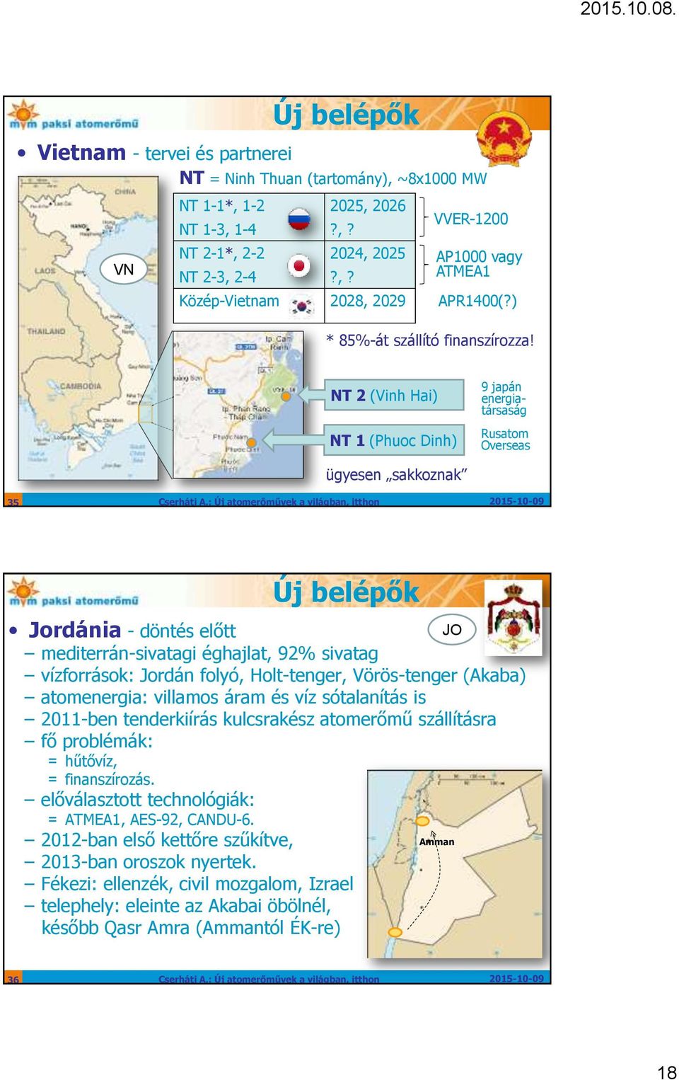 NT 2 (Vinh Hai) NT 1 (Phuoc Dinh) 9 japán energiatársaság Rusatom Overseas ügyesen sakkoznak 35 Új belépők Jordánia - döntés előtt mediterrán-sivatagi éghajlat, 92% sivatag vízforrások: Jordán folyó,