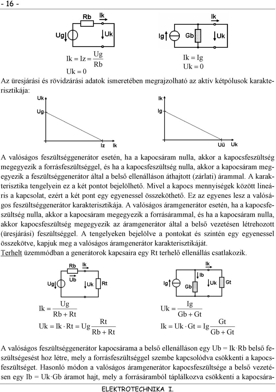 A karakterisztika tengelyein ez a két pontot bejelölhető. Mivel a kapocs mennyiségek között lineáris a kapcsolat, ezért a két pont egy egyenessel összeköthető.