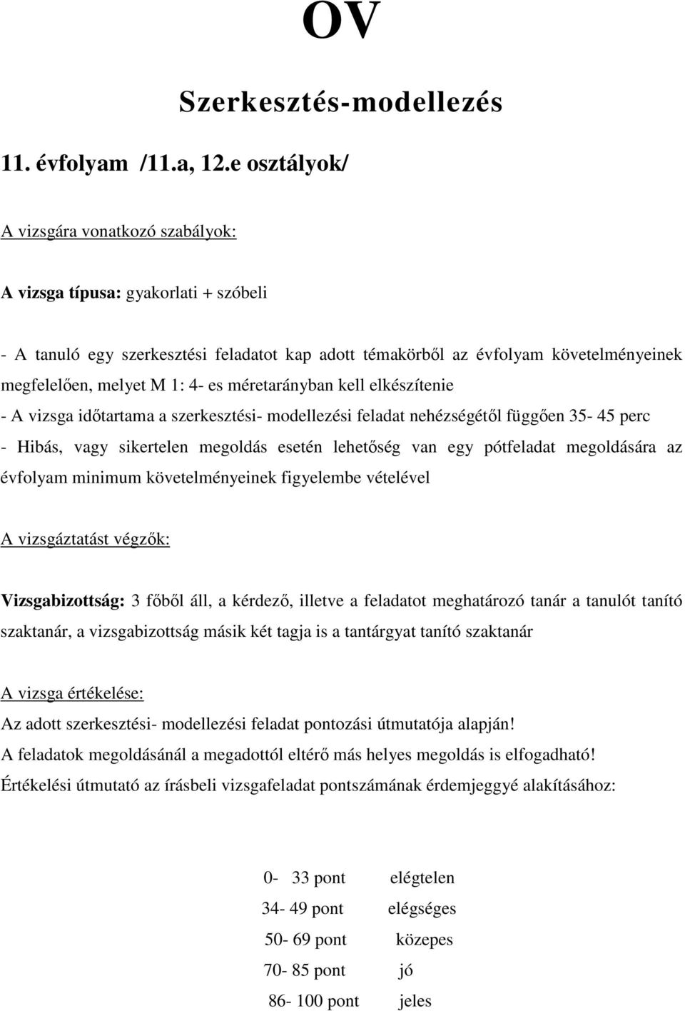 es méretarányban kell elkészítenie - A vizsga időtartama a szerkesztési- modellezési feladat nehézségétől függően 35-45 perc - Hibás, vagy sikertelen megoldás esetén lehetőség van egy pótfeladat