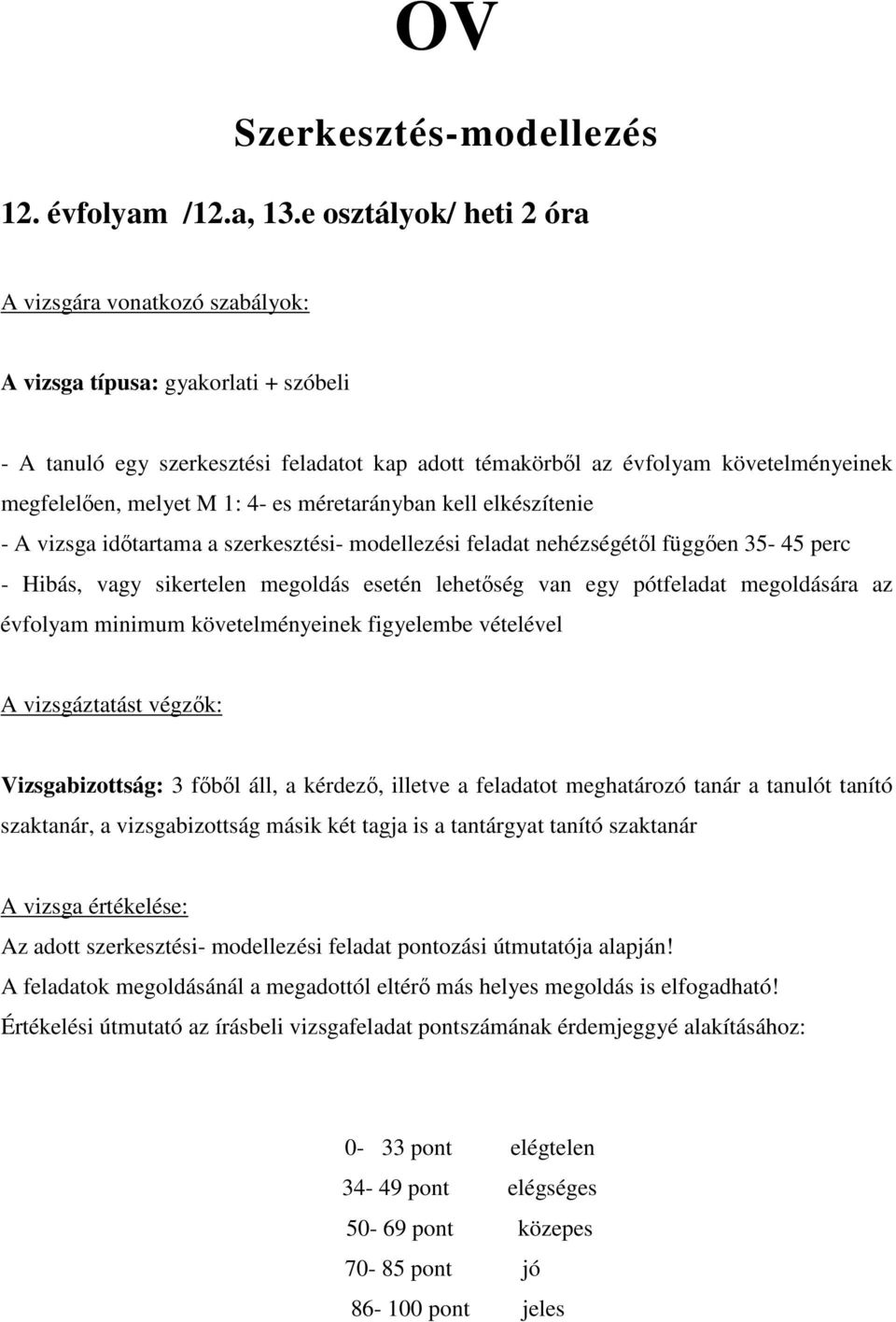 melyet M 1: 4- es méretarányban kell elkészítenie - A vizsga időtartama a szerkesztési- modellezési feladat nehézségétől függően 35-45 perc - Hibás, vagy sikertelen megoldás esetén lehetőség van egy