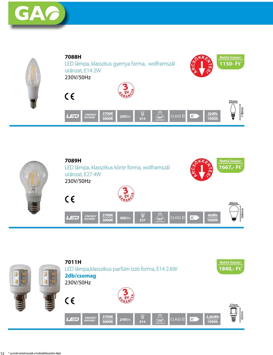 E27 4W 1667,- Ft * 7011H LED lámpa,klasszikus parfüm izzó forma, E14 2.