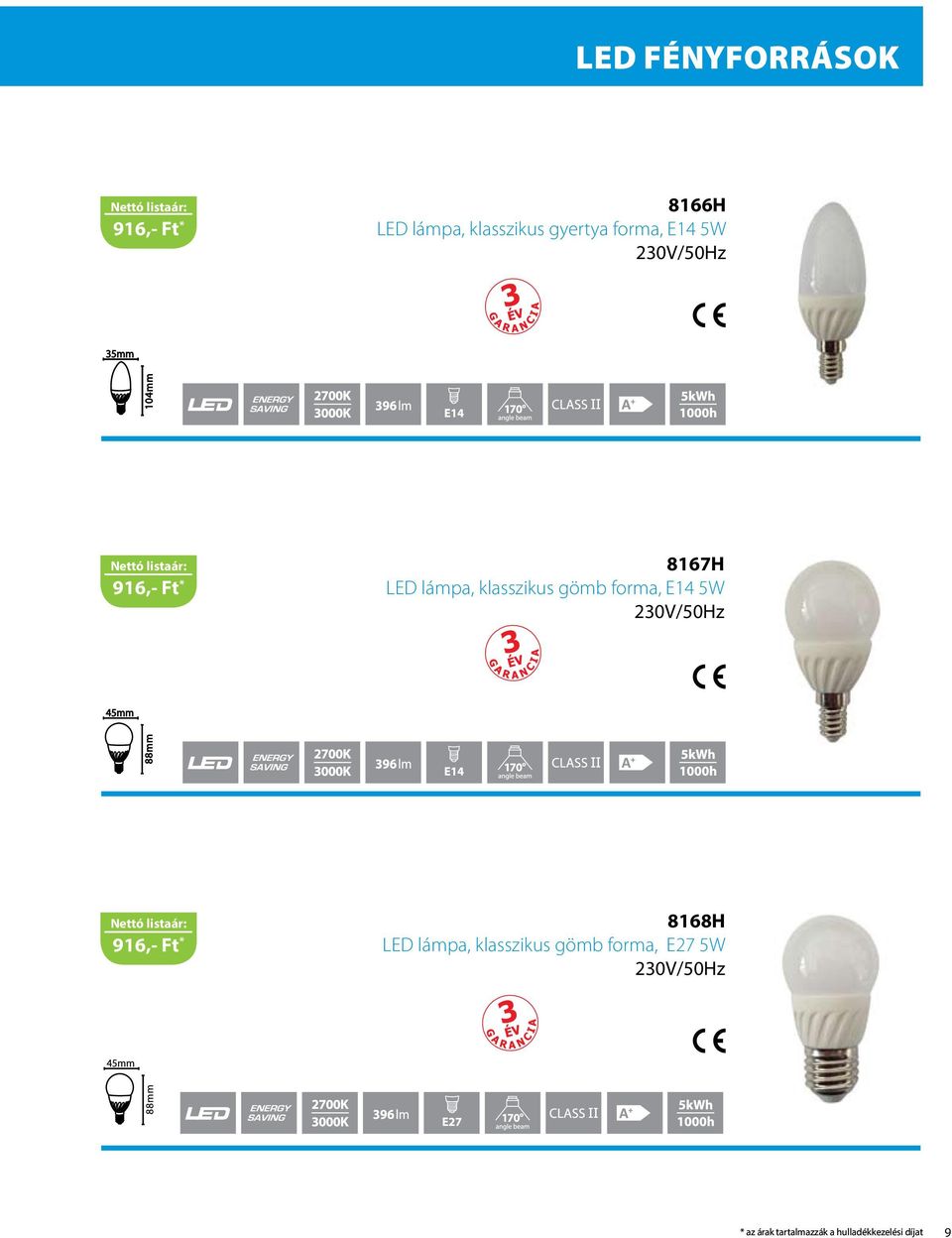 gömb forma, E14 5W 916,- Ft * 8168H LED lámpa, klasszikus