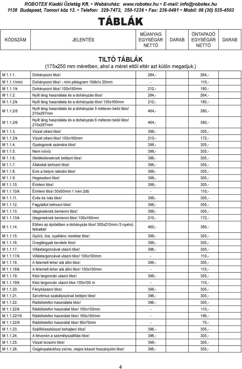 210x297mm 464,- 380,- M 1.1.2/6 Nyílt láng használata és a dohányzás 6 méteren belül tilos! 210x297mm 464,- 380,- M 1.1.3. Vízzel oltani tilos! 396,- 305,- M 1.1.3/k Vízzel oltani tilos!