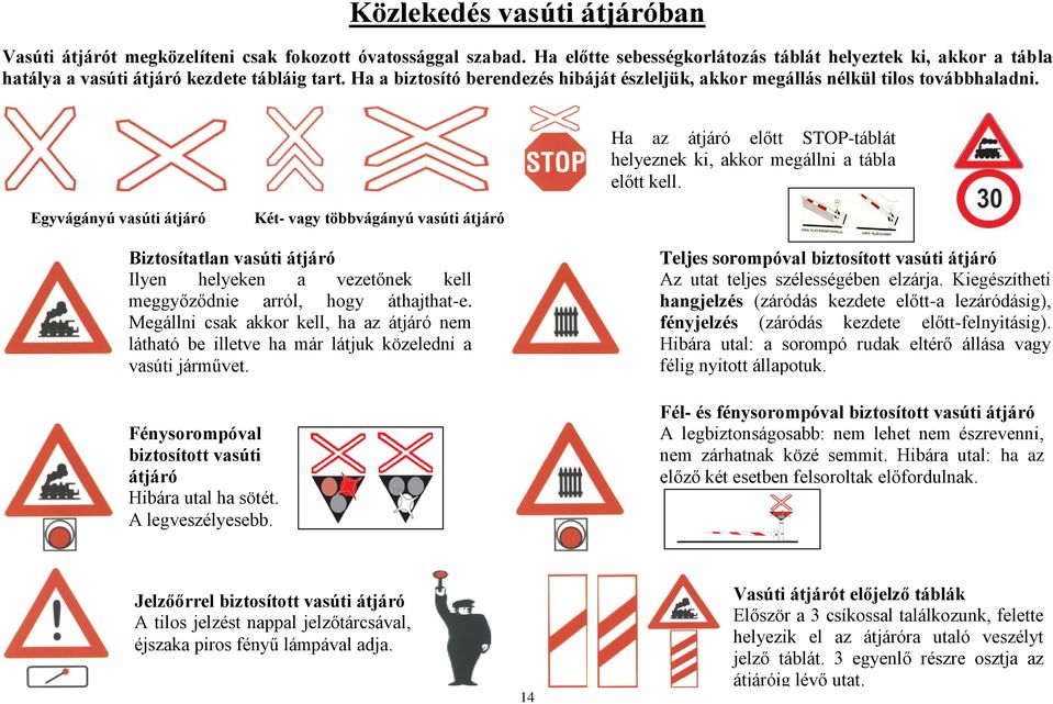 Ha az átjáró előtt STOP-táblát helyeznek ki, akkor megállni a tábla előtt kell.