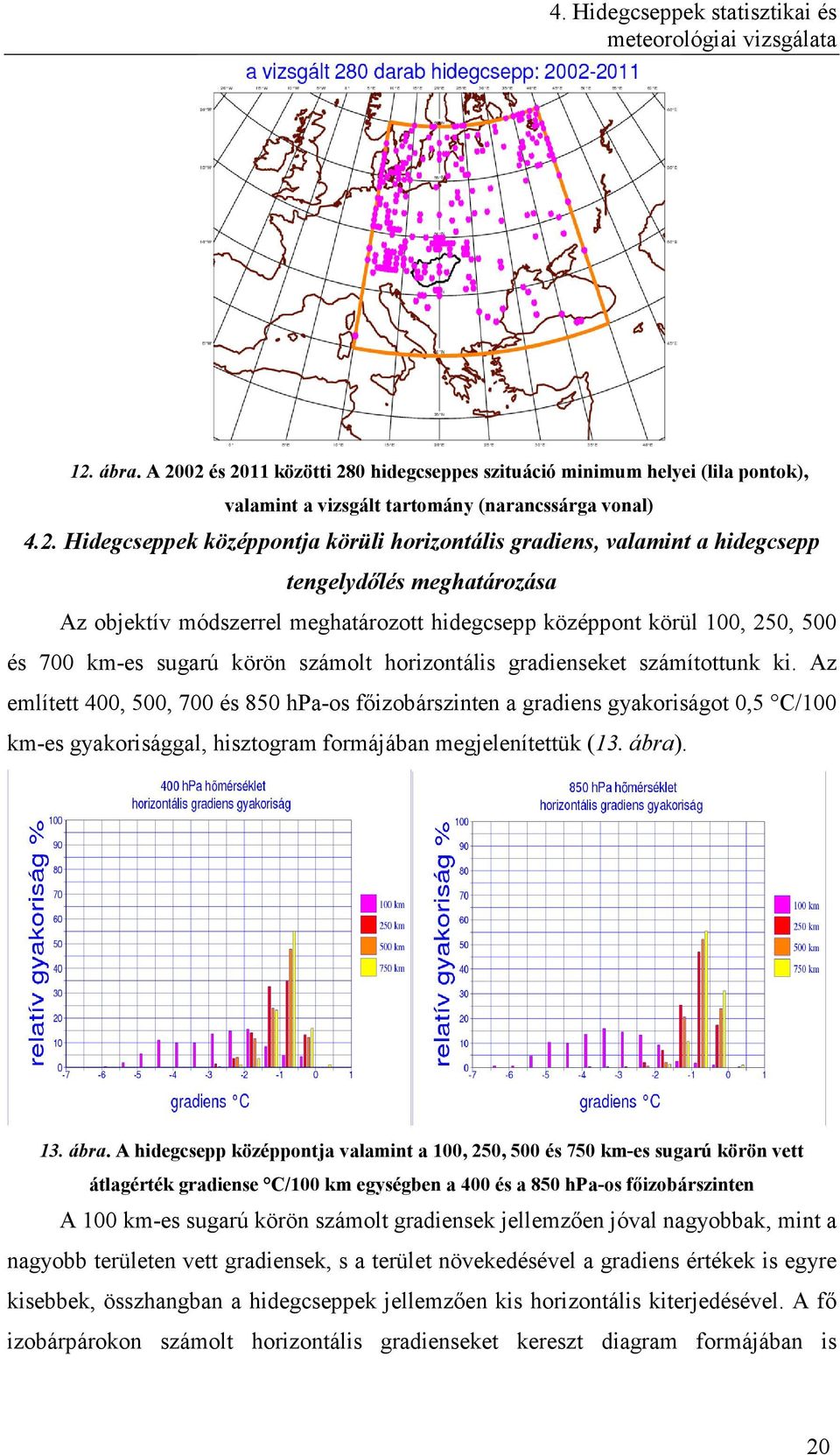 sugarú körön számolt horizontális gradienseket számítottunk ki.