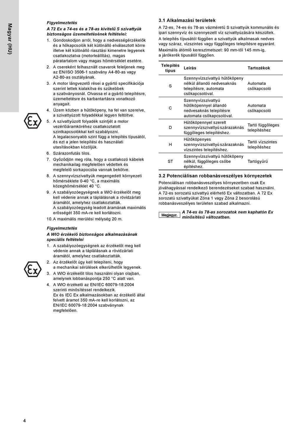 vagy magas hőmérséklet esetére. 2. A csereként felhasznált csavarok feleljenek meg az EN/ISO 3506-1 szabvány A4-80-as vagy A2-80-as osztályának. 3. A motor lángvezető rései a gyártó specifikációja szerint lettek kialakítva és szűkebbek a szabványosnál.