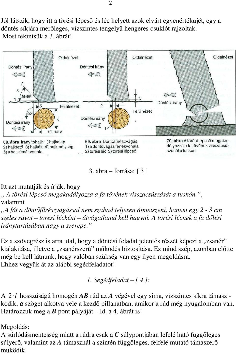 , valamint A fát a döntőfűrészvágással nem szabad teljesen átmetszeni, hanem egy - 3 cm széles sávot törési lécként átvágatlanul kell hagyni.