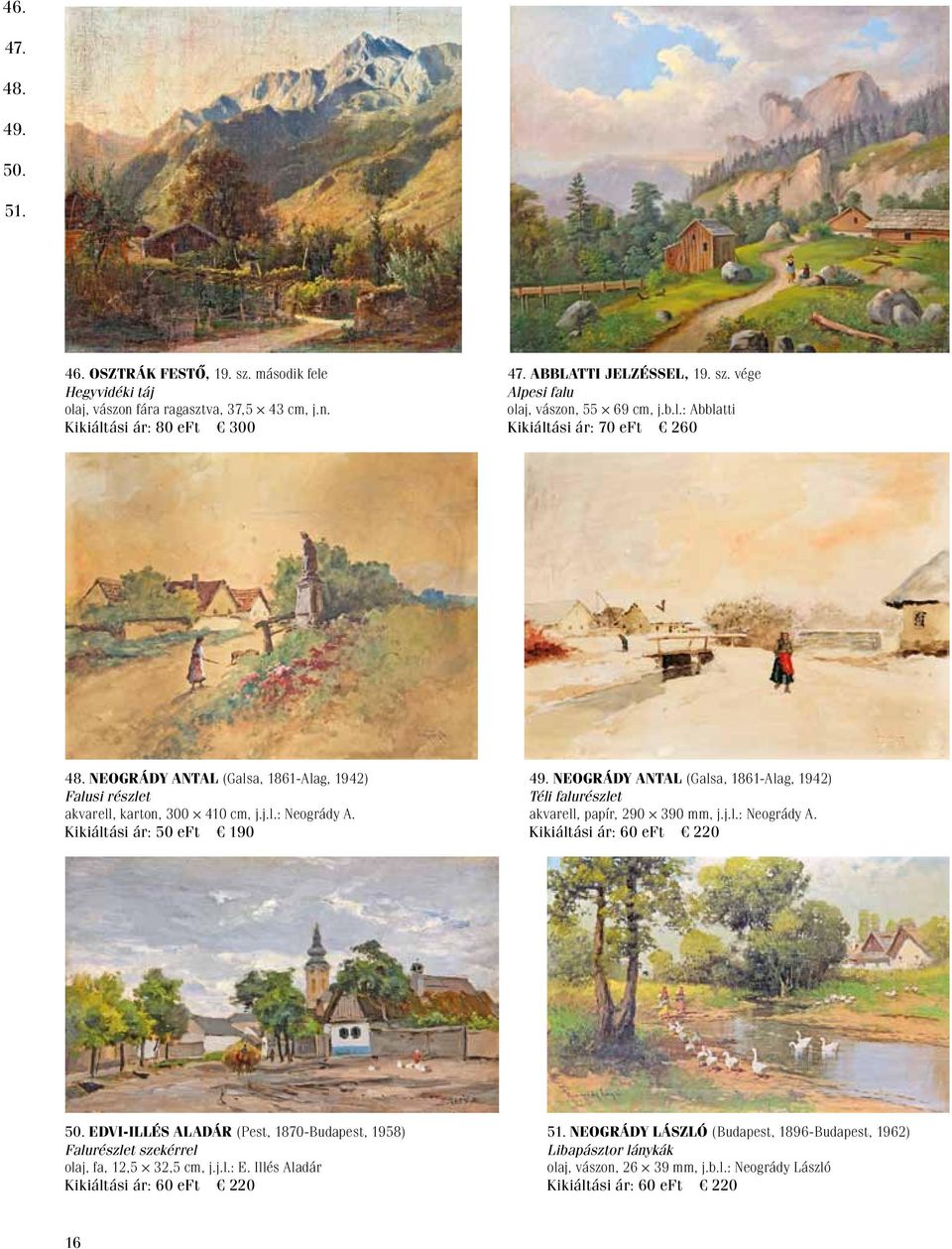 Neogrády Antal (Galsa, 1861-Alag, 1942) Téli falurészlet akvarell, papír, 290 390 mm, j.j.l.: Neogrády A. 50.