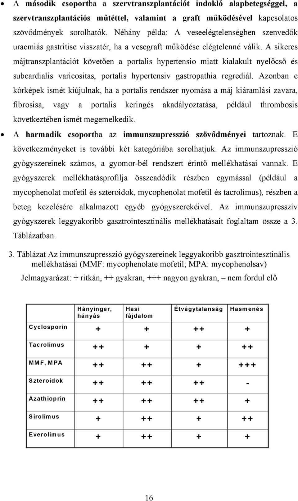 A sikeres májtranszplantációt követően a portalis hypertensio miatt kialakult nyelőcső és subcardialis varicositas, portalis hypertensiv gastropathia regrediál.