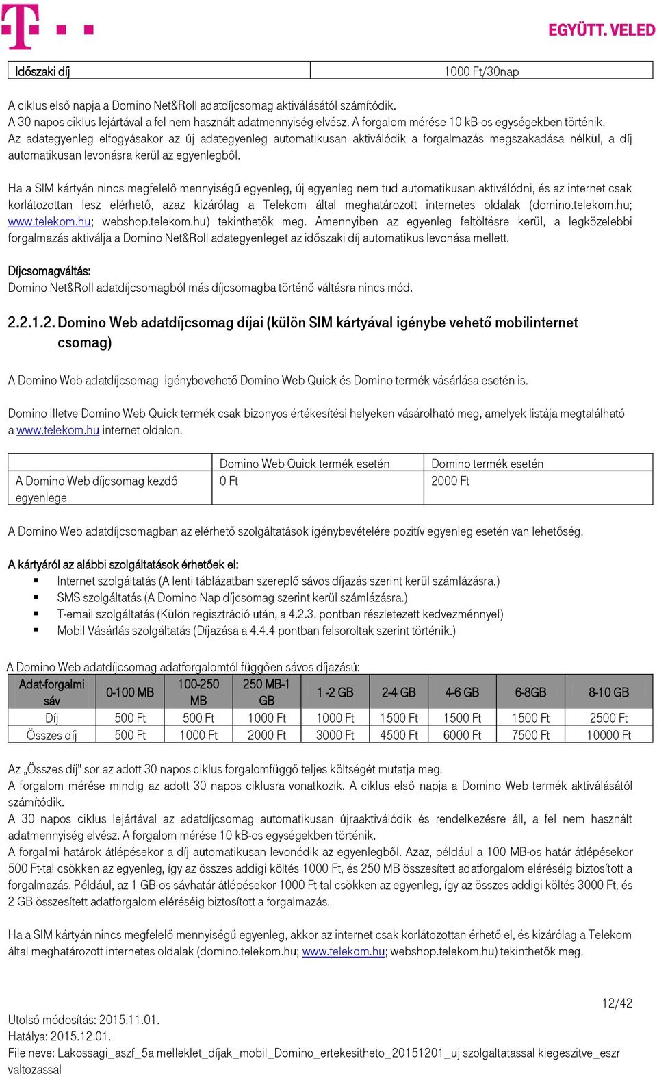 Az adategyenleg elfogyásakor az új adategyenleg automatikusan aktiválódik a forgalmazás megszakadása nélkül, a díj automatikusan levonásra kerül az egyenlegből.