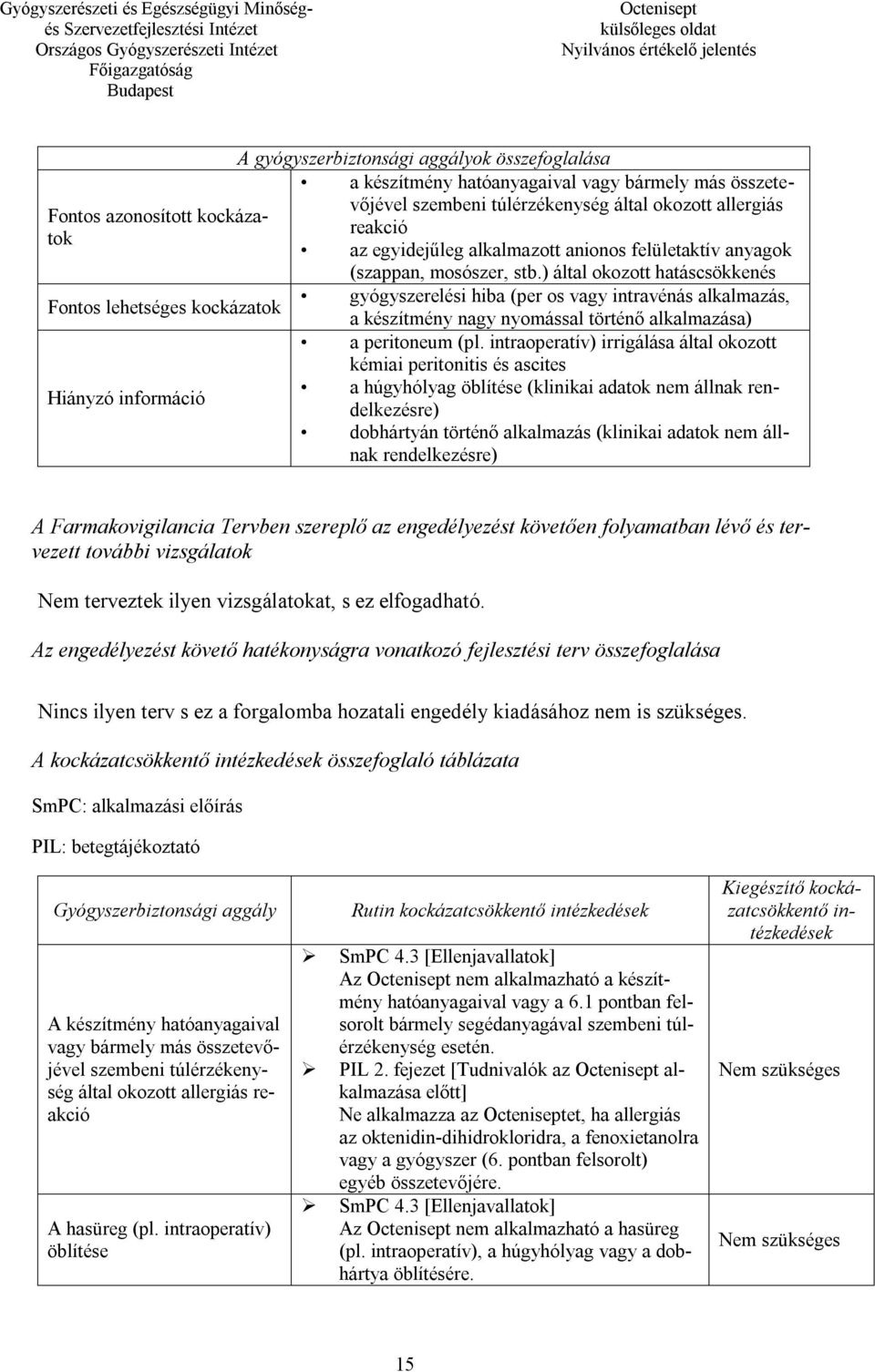 ) által okozott hatáscsökkenés gyógyszerelési hiba (per os vagy intravénás alkalmazás, Fontos lehetséges kockázatok a készítmény nagy nyomással történő alkalmazása) a peritoneum (pl.