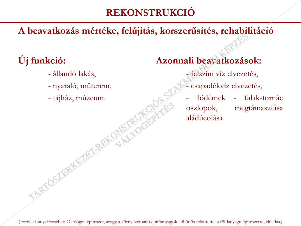 Azonnali beavatkozások: - felszíni víz elvezetés, - csapadékvíz