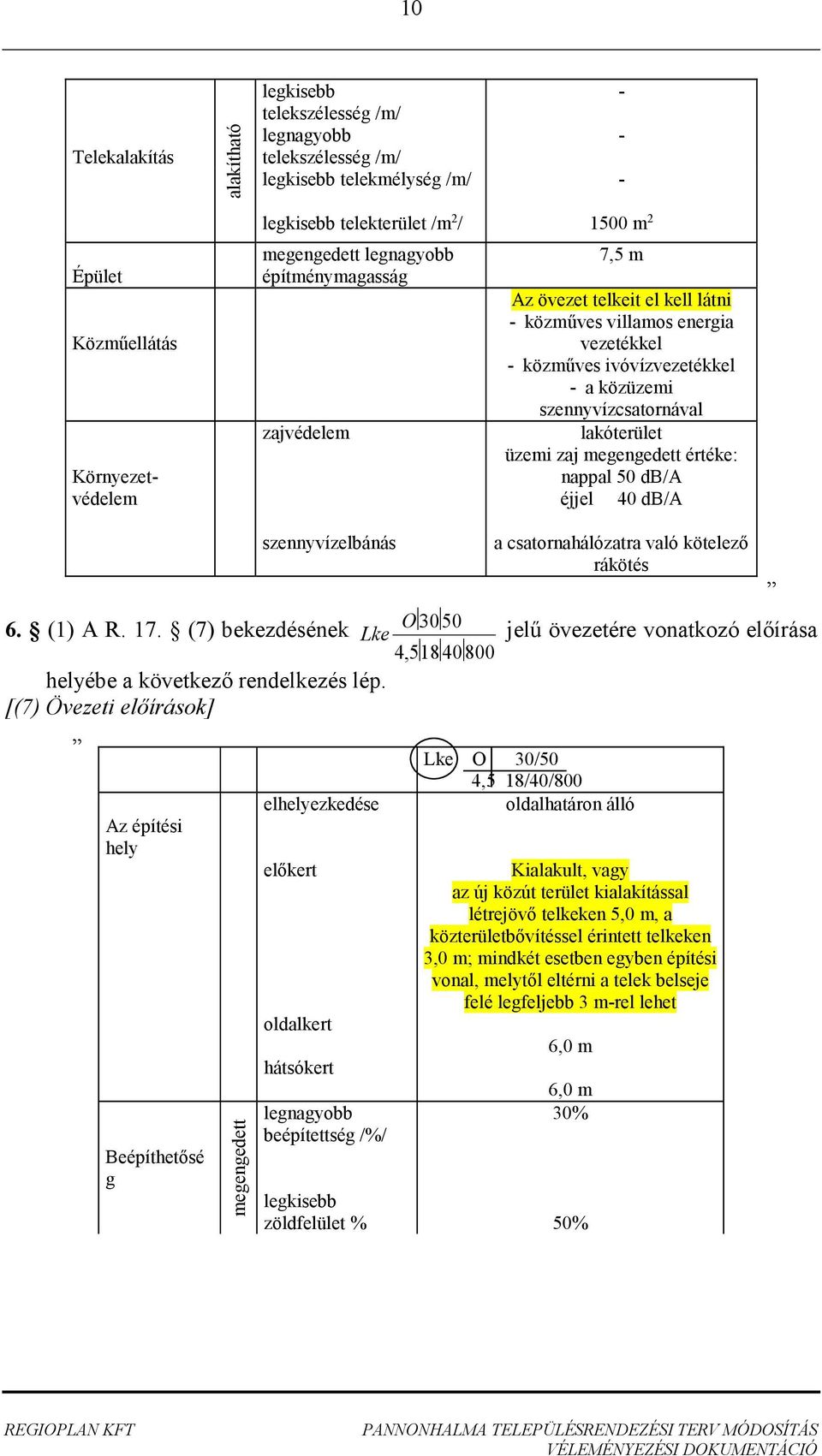 rákötés 6. (1) A R. 17. (7) bekezdésének O 3050 Lke jelű övezetére vonatkozó előírása 4,51840800 helyébe a következő rendelkezés lép.