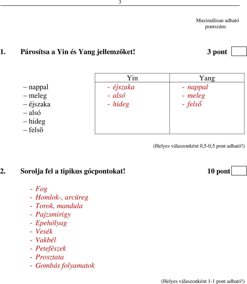 fels (Helyes válaszonként 0,5-0,5 pont adható!) 2. Sorolja fel a tipikus gócpontokat!